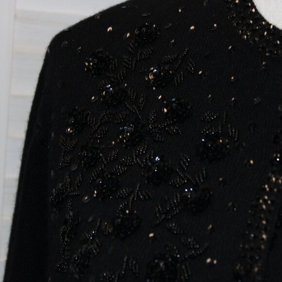 Vintage Vi Vien Forest Black Cardigan Lambswool Angora Sequin Beaded Sweater - Picture 4 of 5